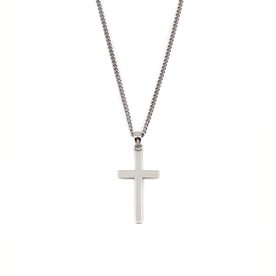 Saint Silver™ Cross Necklace silver men jewelry on white background