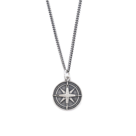 Saint Silver™ Compass Necklace silver men jewelry on white background